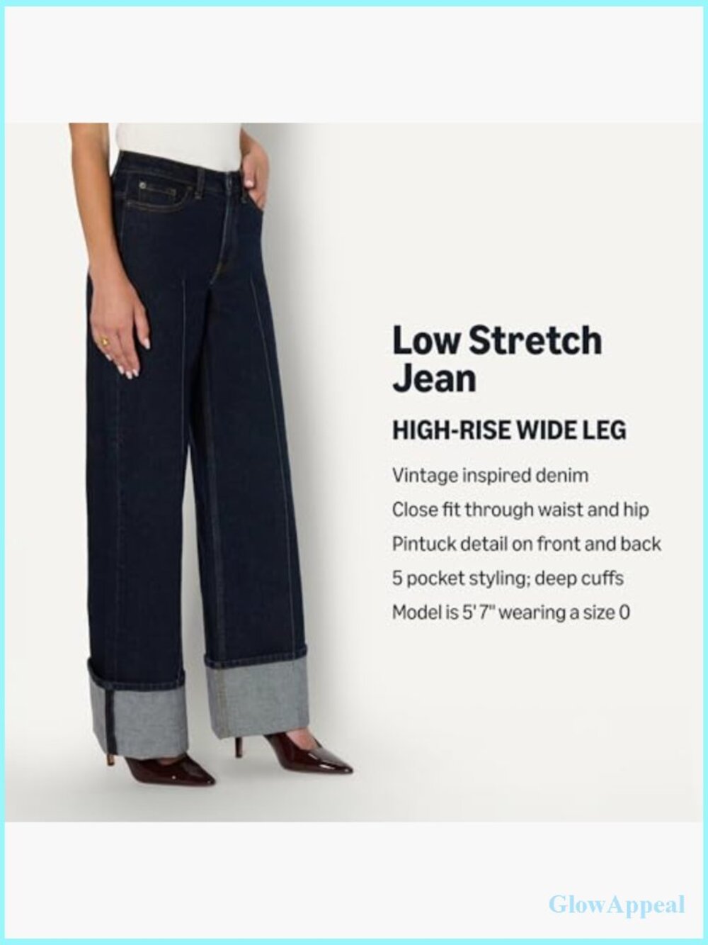High-Rise Wide Leg Cuffed Jean - Low Stretch Denim - Picture 4 of 7